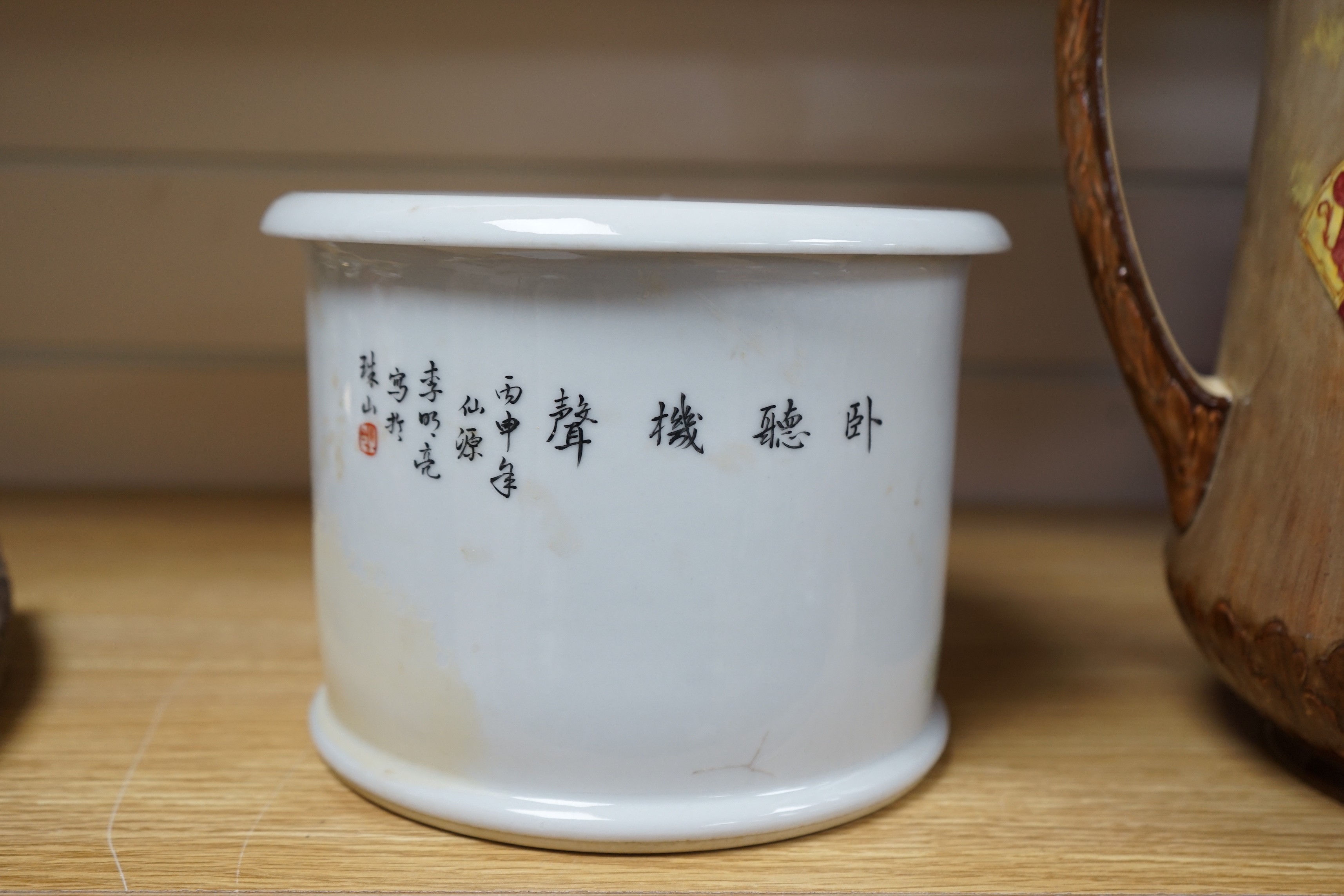 A Chinese famille rose brushpot, bitong, Republic period, 15.5cms high